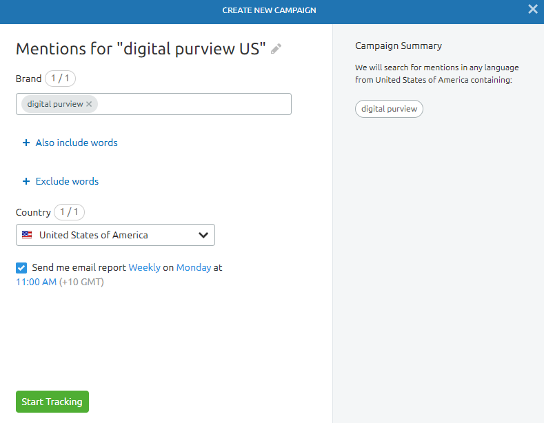 Online Brand Monitoring Settings