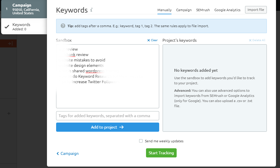 Position Tracking Setting - Keywords