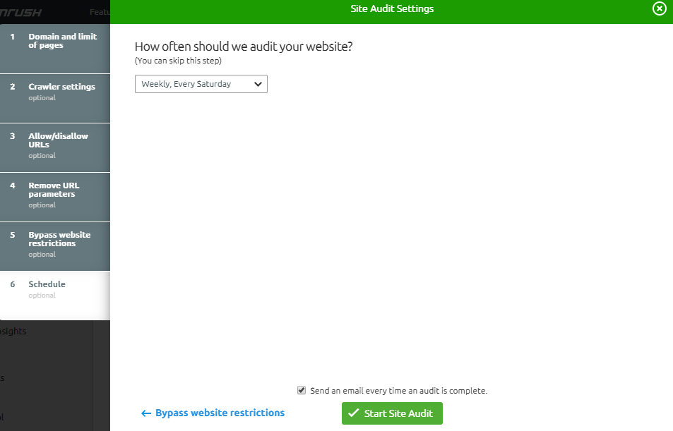 Site Audit Settings - Scheduling
