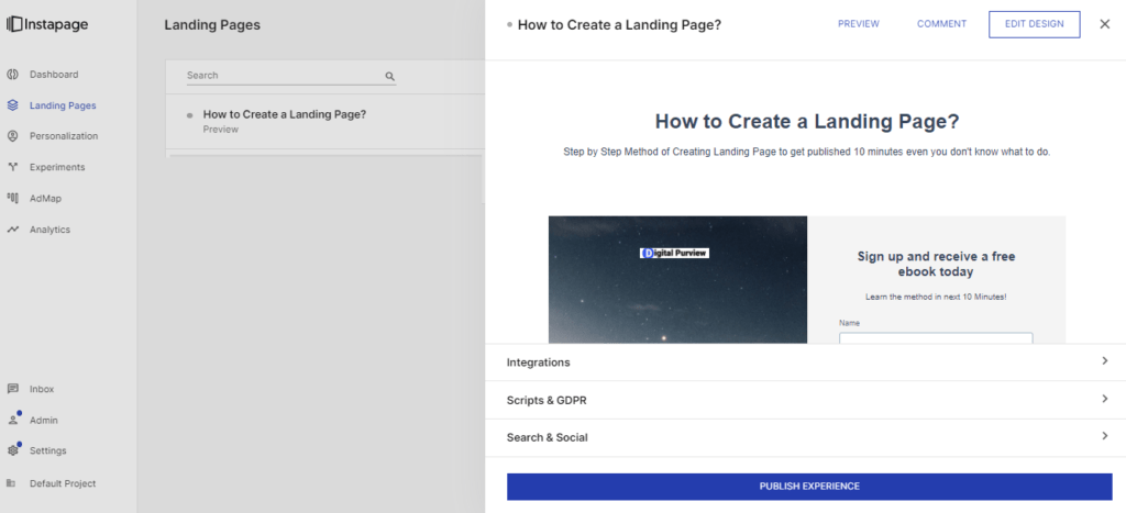 Instapage - publish landing page