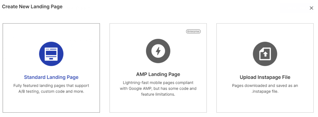 Instapage - Choose standard landing page