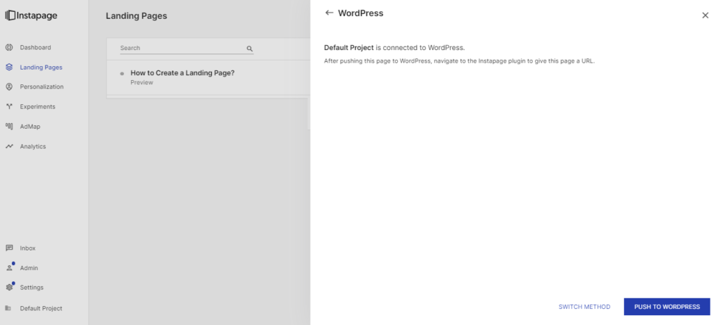 Instapage - publish on WordPress